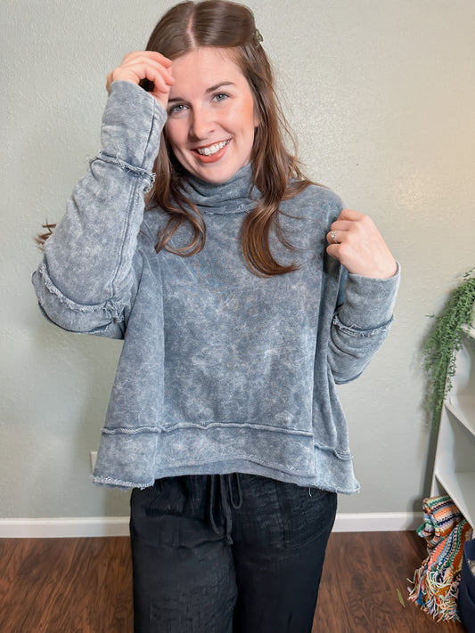 Charcoal Mineral Washed Mock Neck