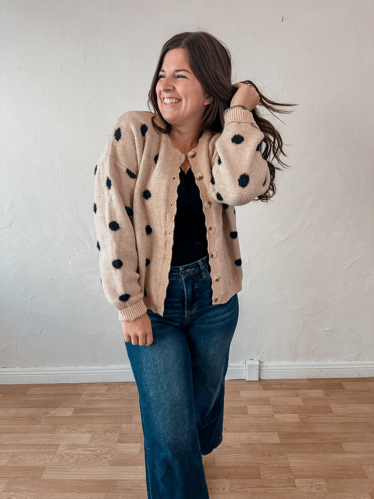Oatmeal Polka Dot Cardigan
