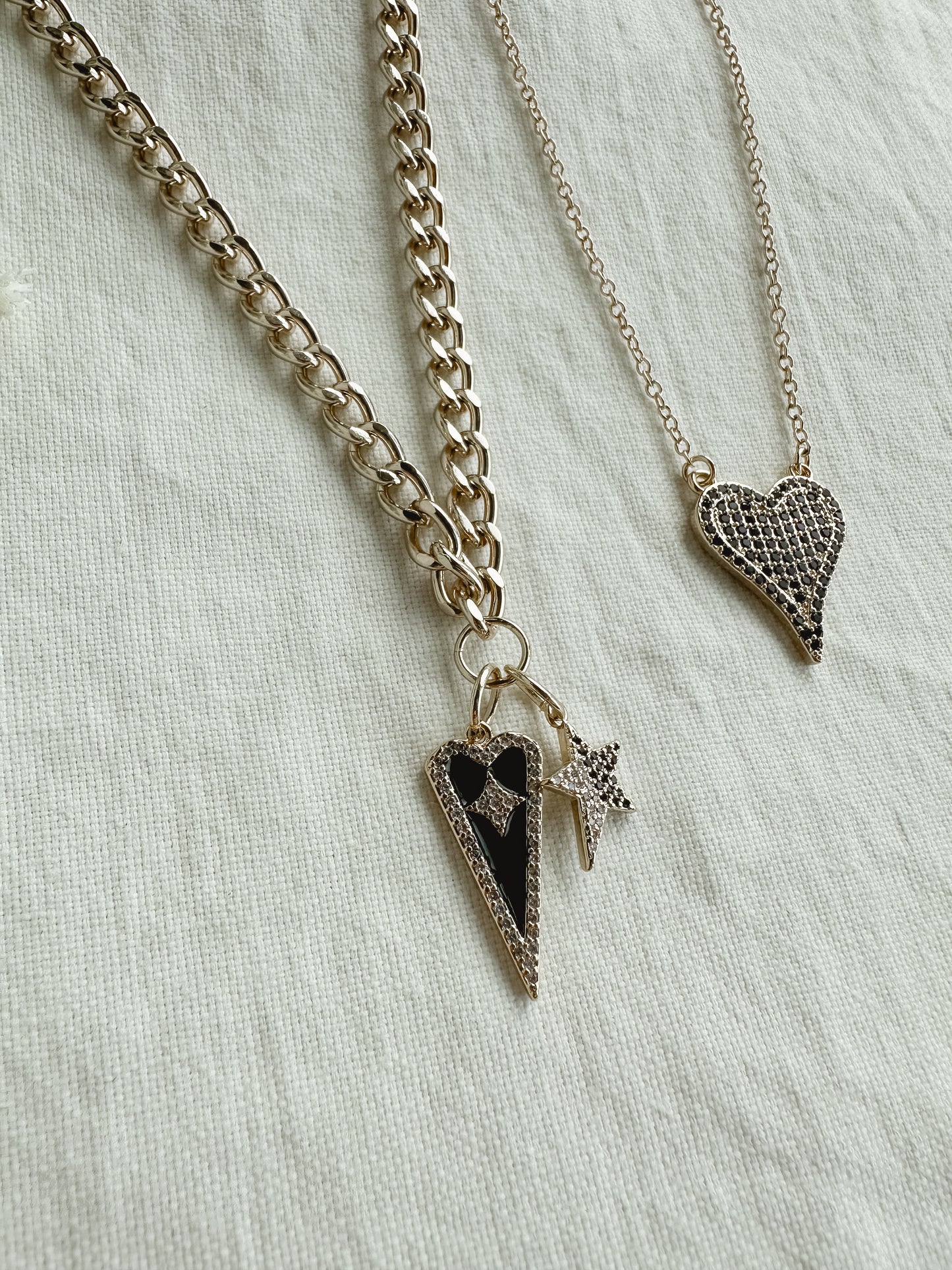 Black Heart Studded Charm Necklace