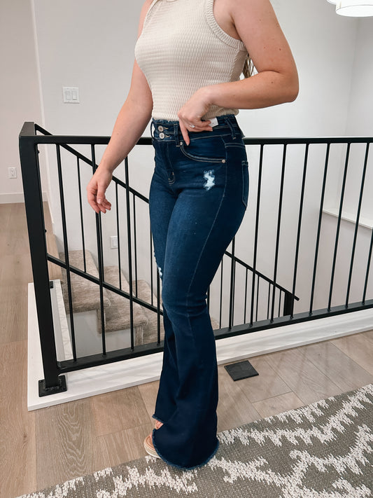 Double Button Flare Jeans