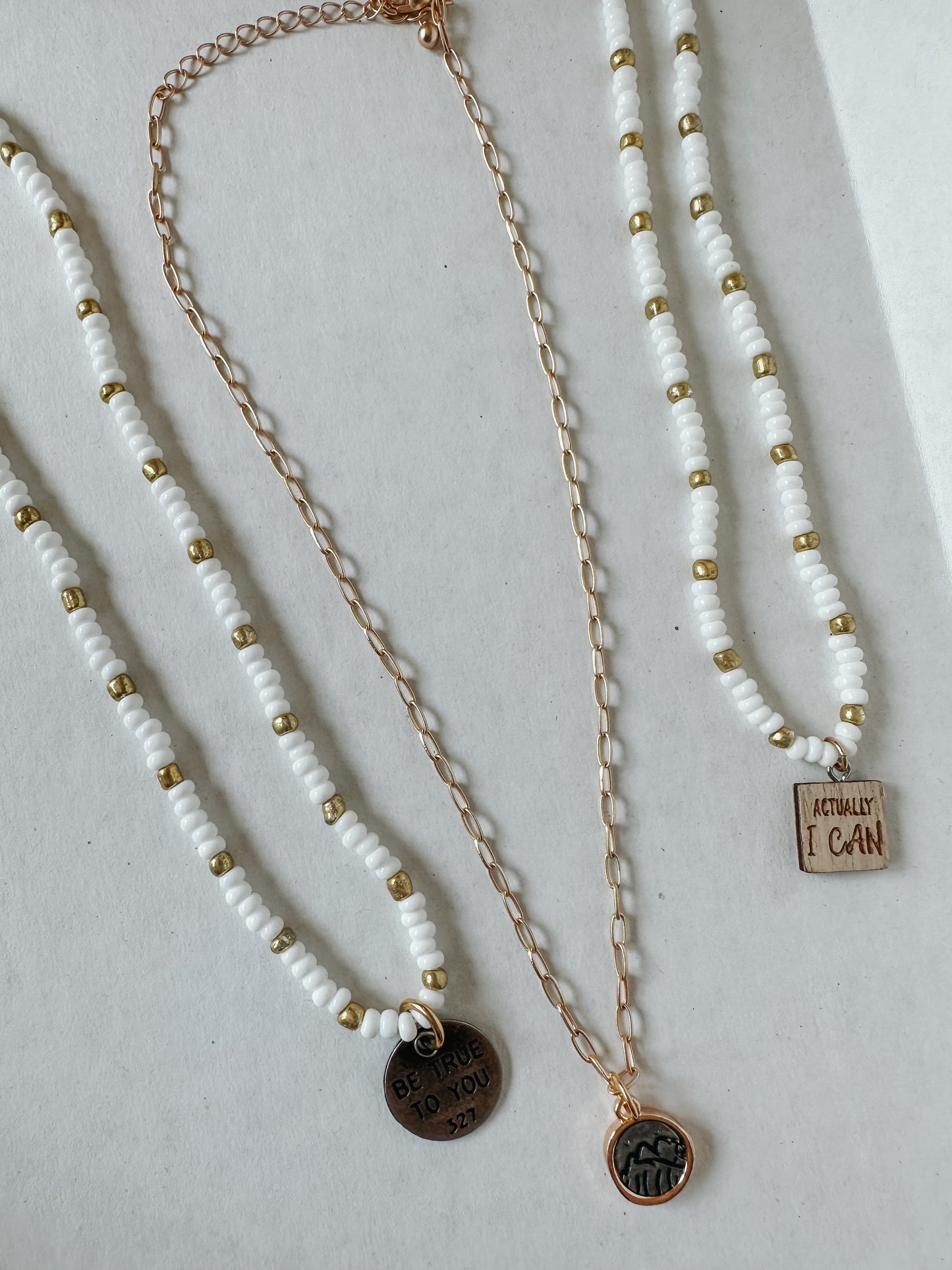 White Beaded Charm Necklaces