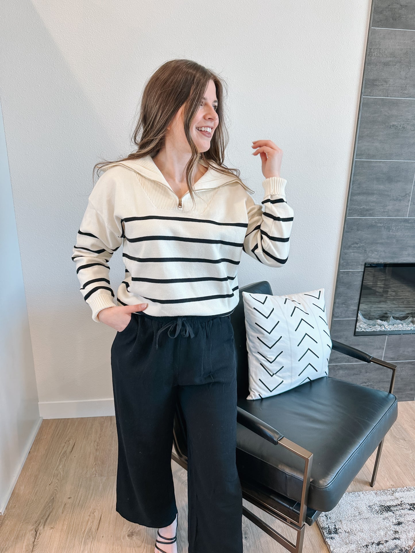 Stripe Quarter Zip Sweater