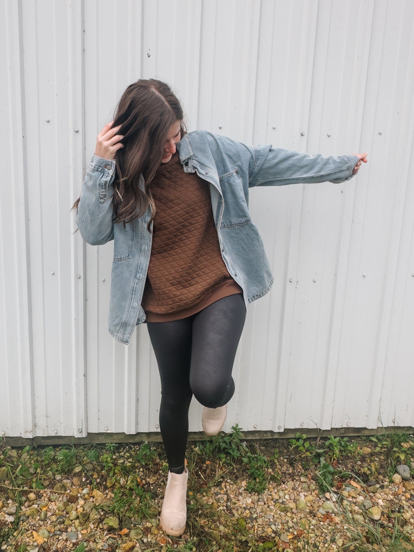 Brown Quilted Crewneck