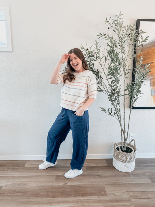 Navy Cotton Barrel Pant