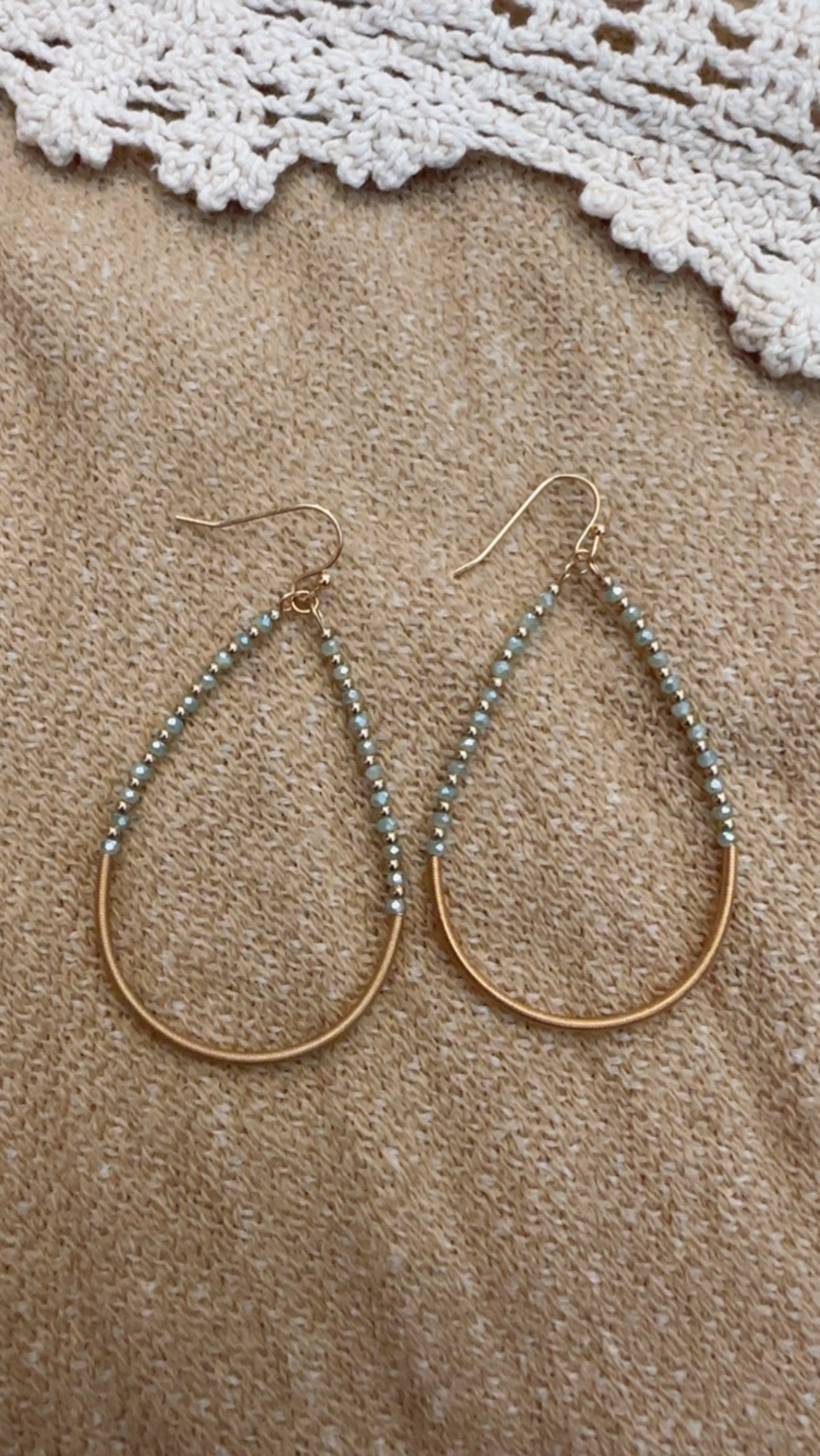 Teal Beaded Teardrop Earrings