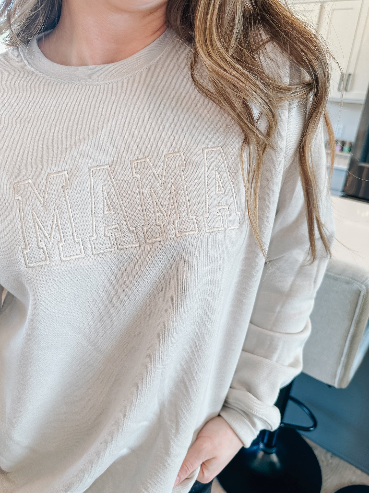 MAMA Embroidered Cream Crewneck