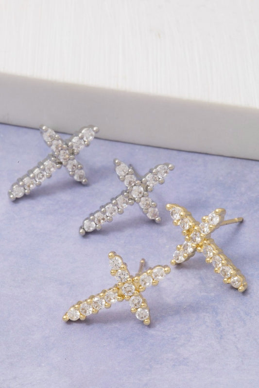 Gold Dipped Cross Stud Earrings