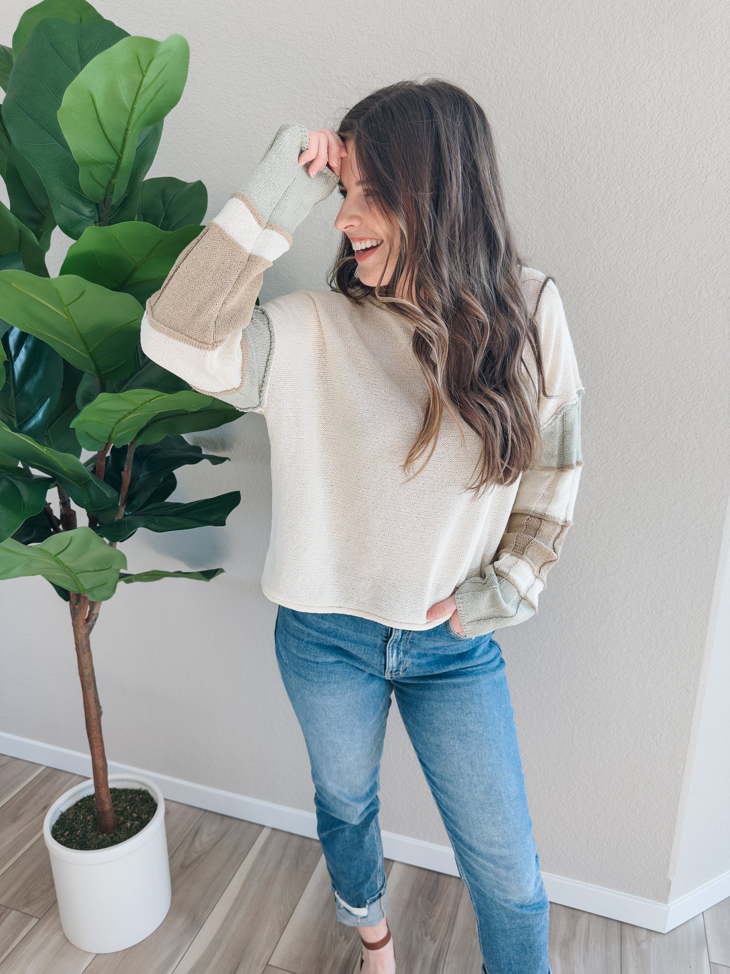 Striped Sleeve Sweater