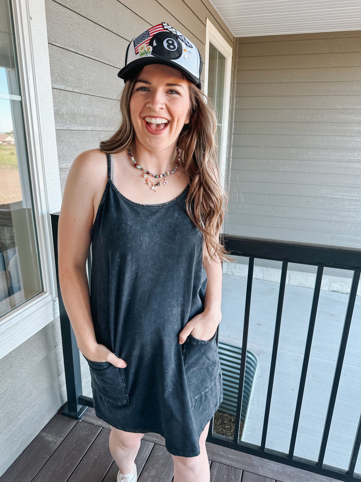 Washed Black Pocket Dress