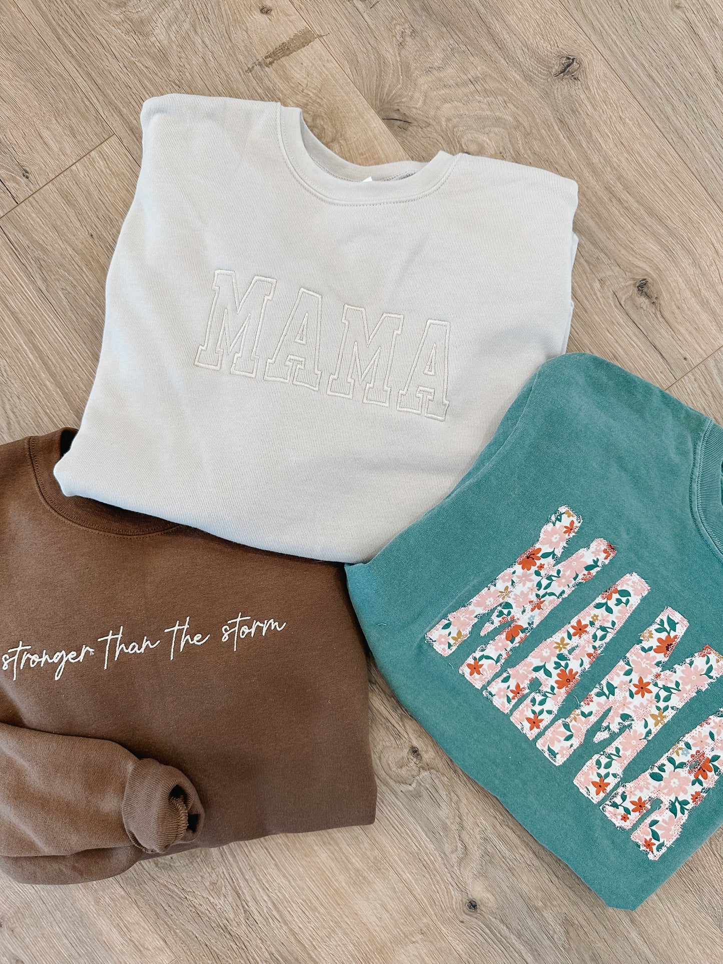 MAMA Embroidered Cream Crewneck