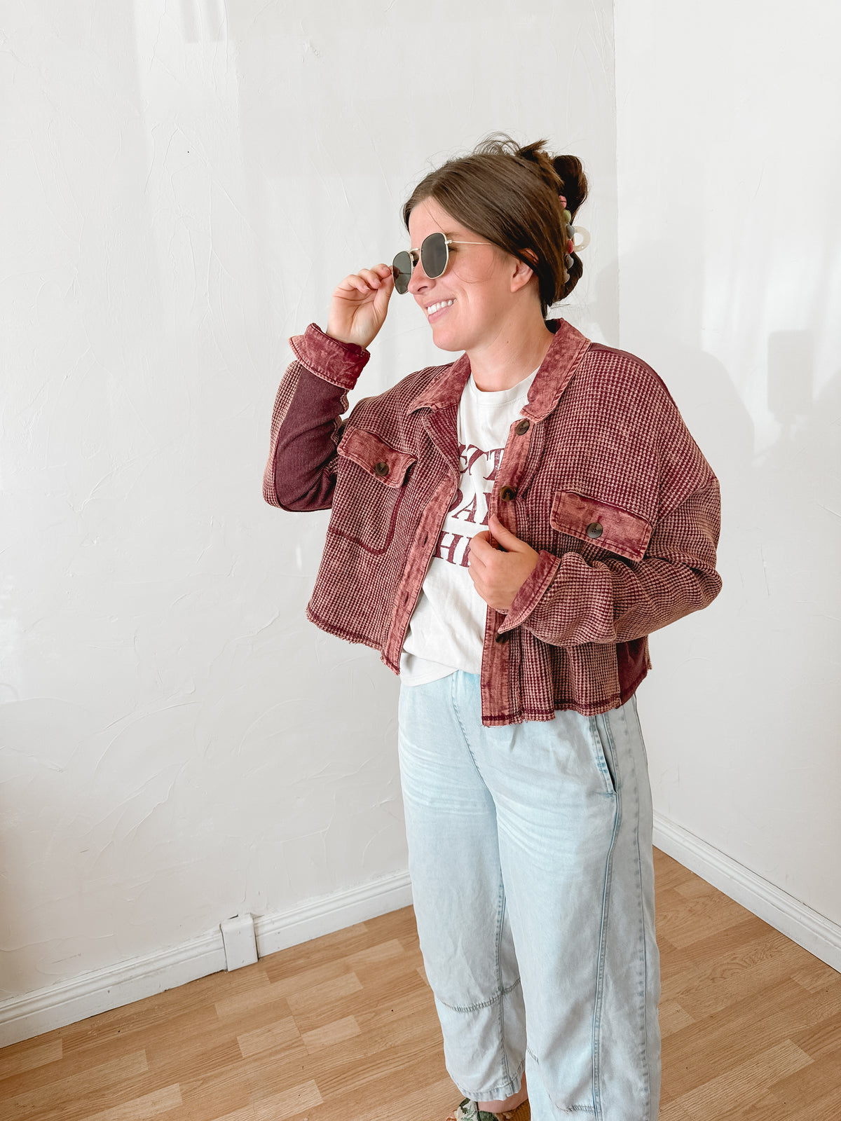 Maroon Waffle Knit Jacket