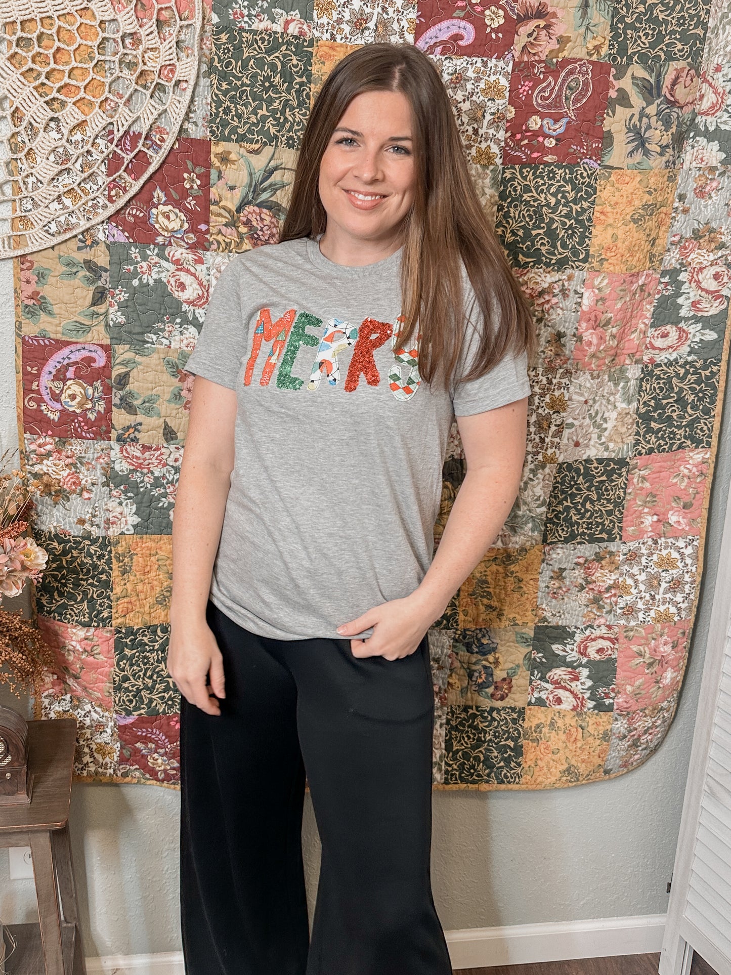 Merry Quilted Heather Grey Tee