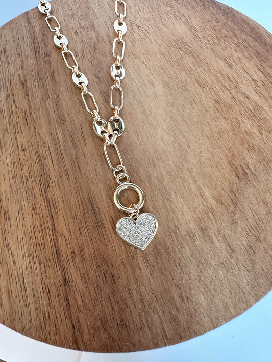 Pave Heart Charm Necklace