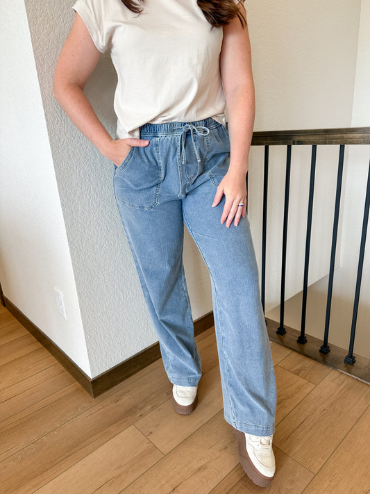 Comfy Cotton Pull On Denim Pants