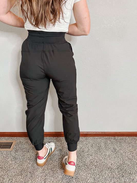 Ruched Front Black Joggers