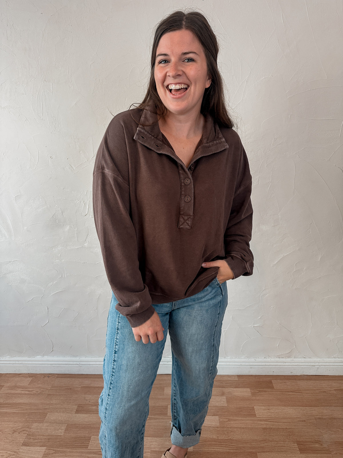 Dark Brown Button Front Sweatshirt