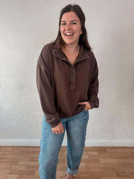 Dark Brown Button Front Sweatshirt