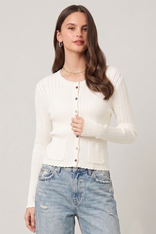 Dainty Floral Button Sweater