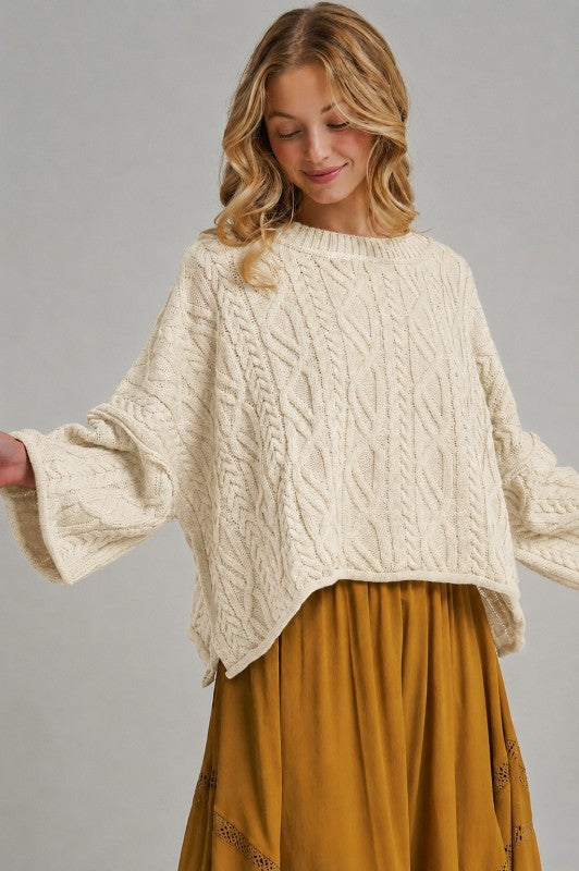 Cream Oversized Knit Boho Sweater