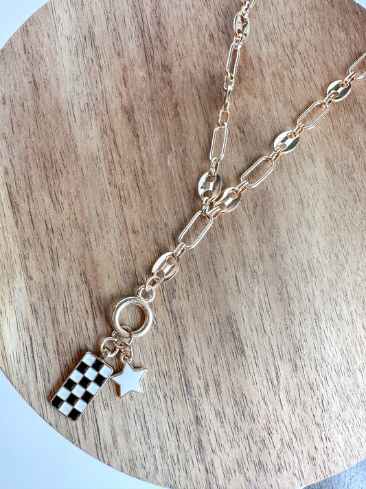 Checker Star Charm Necklace