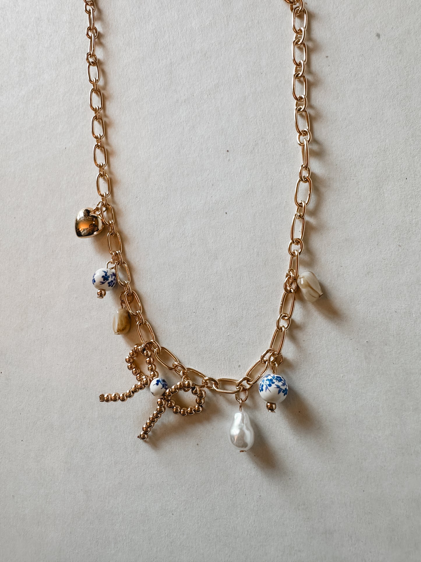 Beaded Bow Charm Necklace