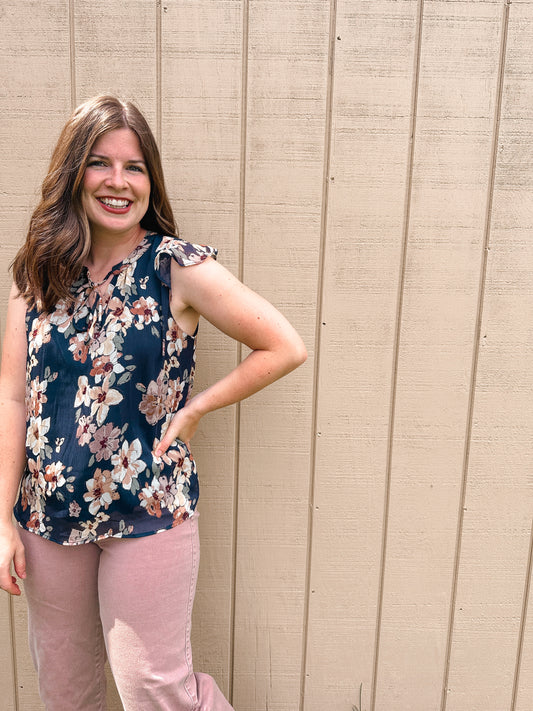 Navy Floral Top