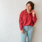 Deep Red Mineral Washed Button Front Sweatshirt