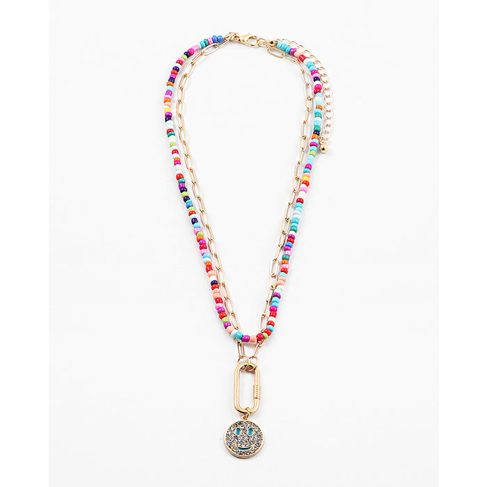 Pave Smile Beaded Necklace