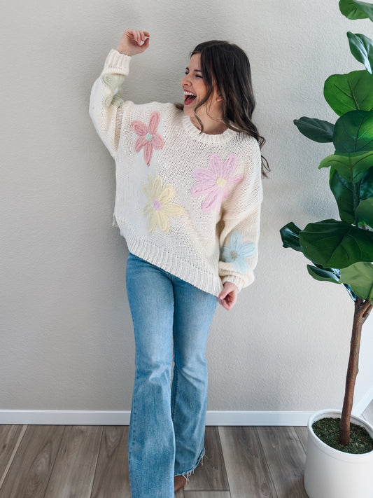 Pastel Please Flower Sweater