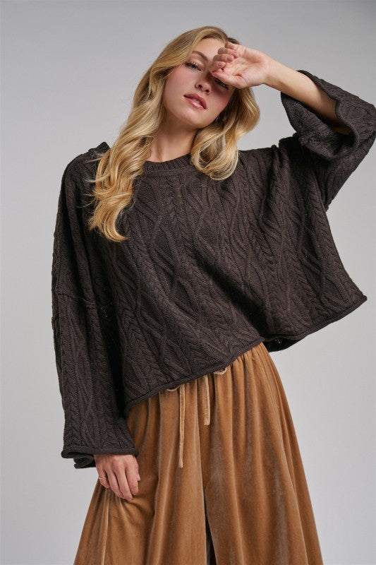 Brown Oversized Knit Boho Sweater