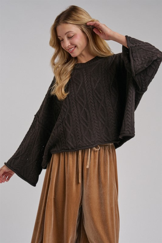 Brown Oversized Knit Boho Sweater