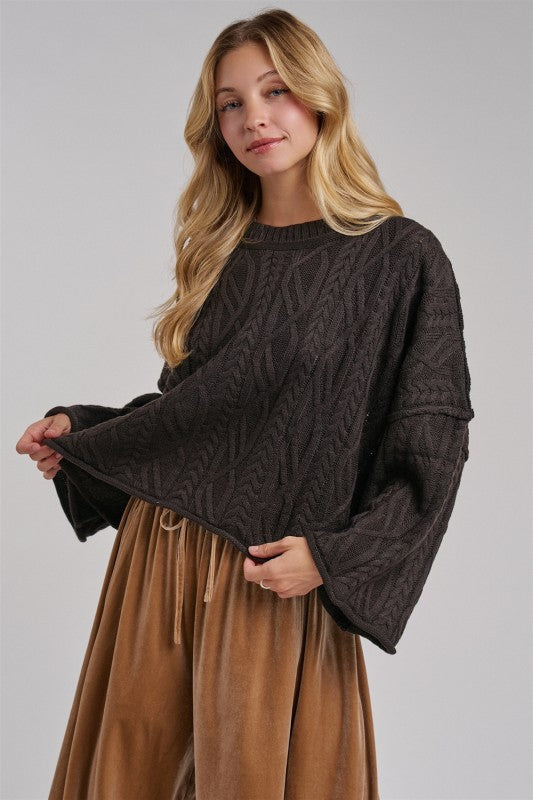 Brown Oversized Knit Boho Sweater