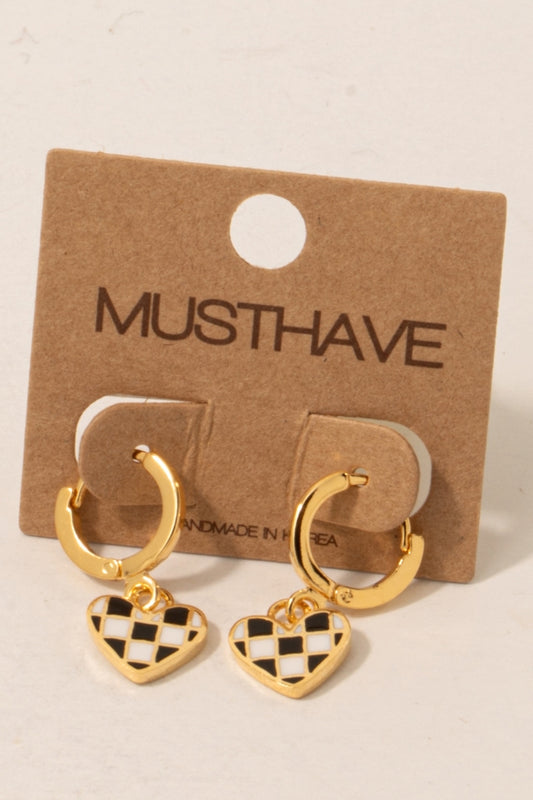 Checkered Heart Hoop Earrings