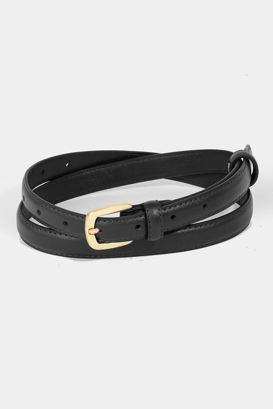 Black Faux Leather Skinny Belt