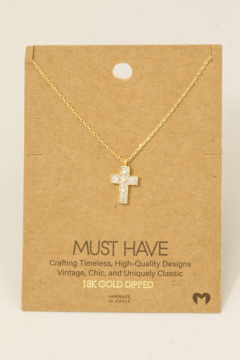 Gold Dipped Enamel Cross Necklace