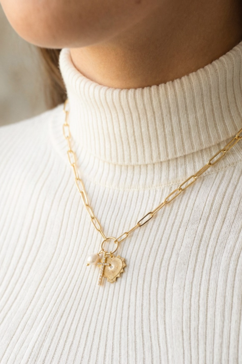 Gold Dipped Pave Cross Charm Necklace