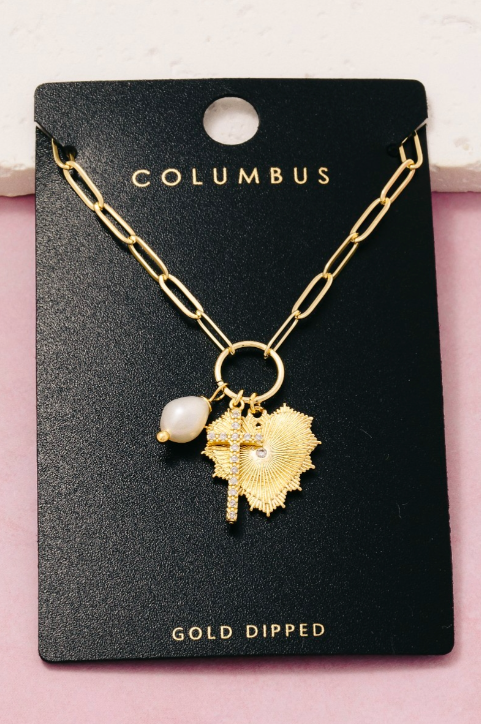 Gold Dipped Pave Cross Charm Necklace