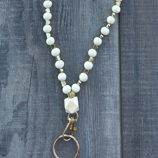 Gold Heart Beaded Lanyard w/Breakaway Clasp