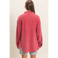 Deep Red Mineral Wash Waffle Button-Up Shacket