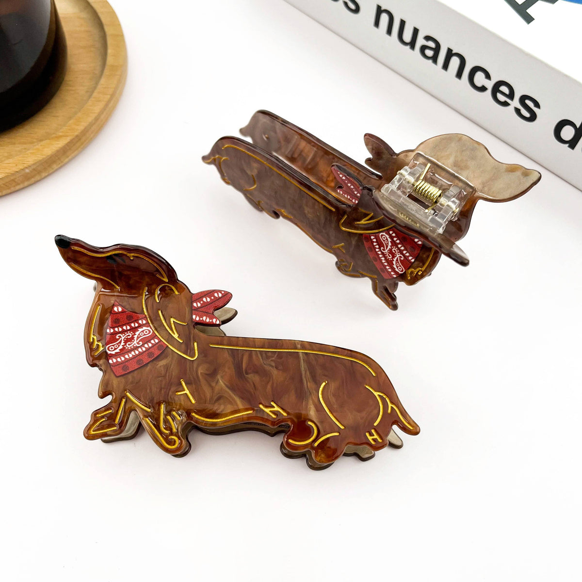 Cute Brown Dog Hair Claw Clip, Dachshund Hair Clip: Dog